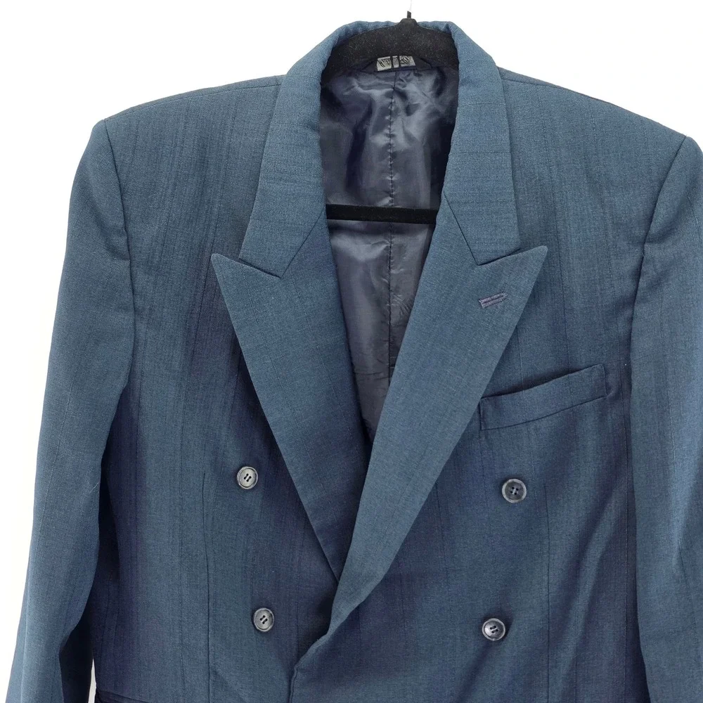 Gino Cappelli Blazer‎ Mens 42 Blue Double Breasted Pinstripe Peak Lapel Jacket